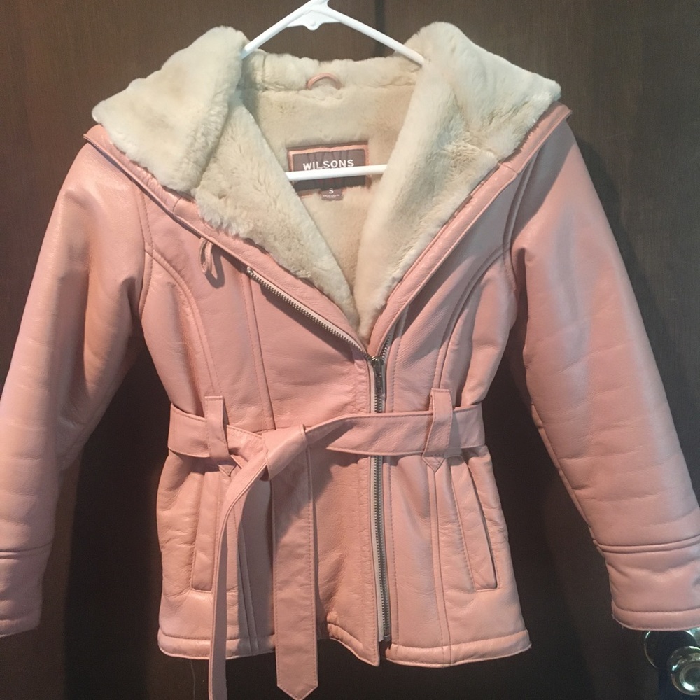 Wilson Leather Kids Pink Hooded Jacket Faux Fur  Lining Size Small